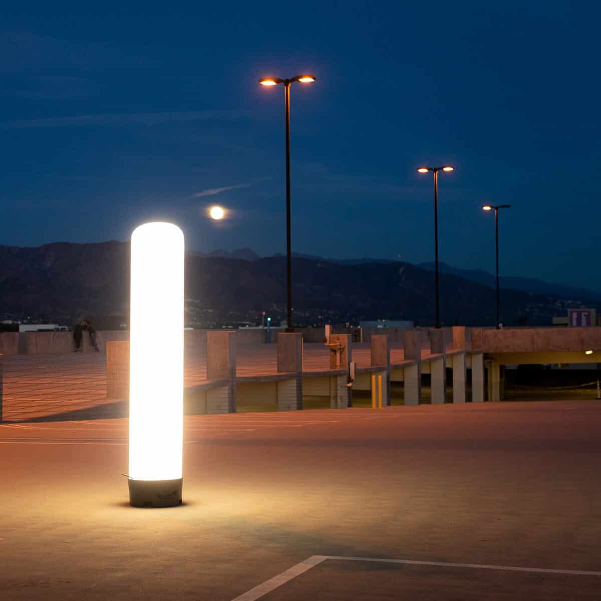 Price tag graphic overlaid on an inflatable light tower