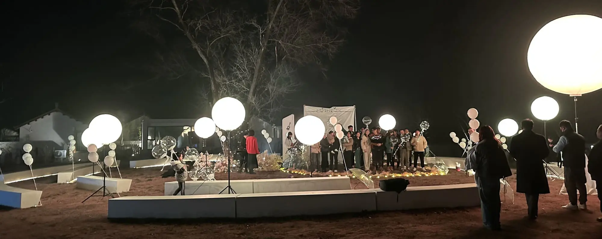 Creative outdoor event lighting setup