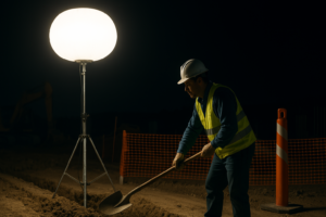 led balloon light on construction site